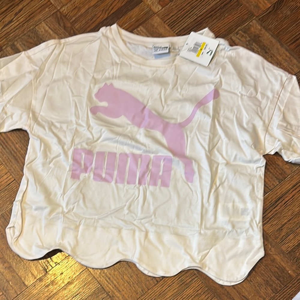Puma Kids White and Pink Logo T-Shirt